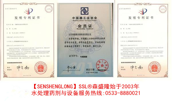 浓缩型反渗透阻垢剂SA8118产品专利技术证书